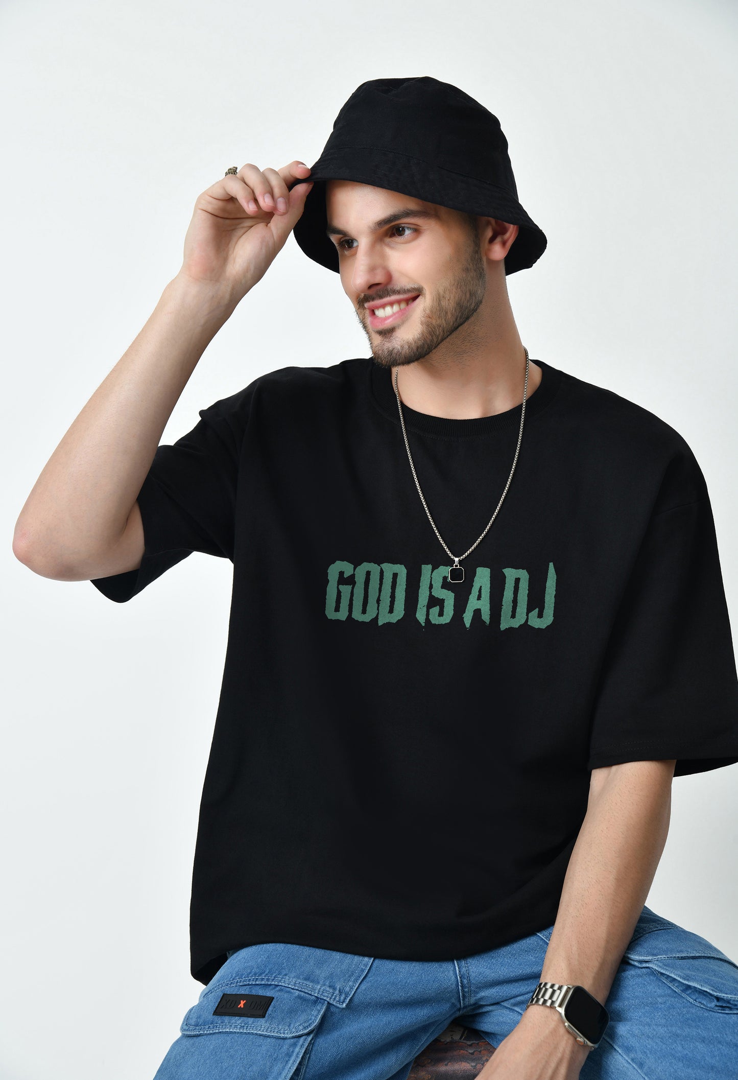 God Is A DJ Black Men's Oversized T-Shirt