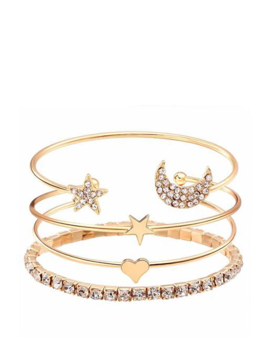 Star & Moon Gold Stack Bracelet For Women