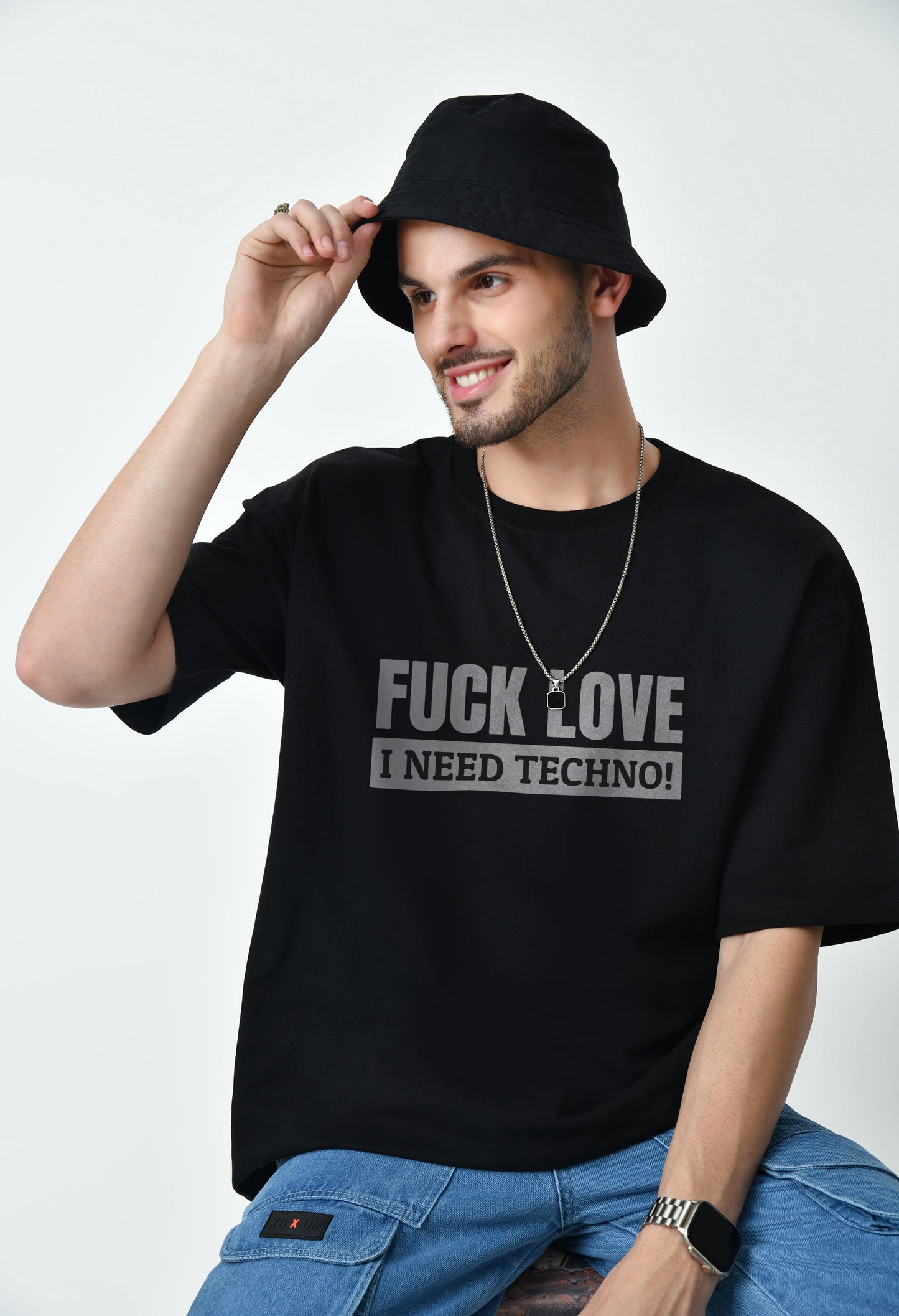 I Need Techno Black Men's Oversized T-Shirt