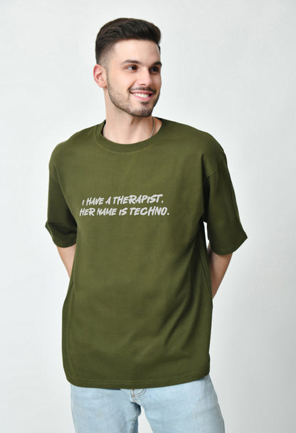 I Have A Therapist Olive Men's Oversized T-Shirt