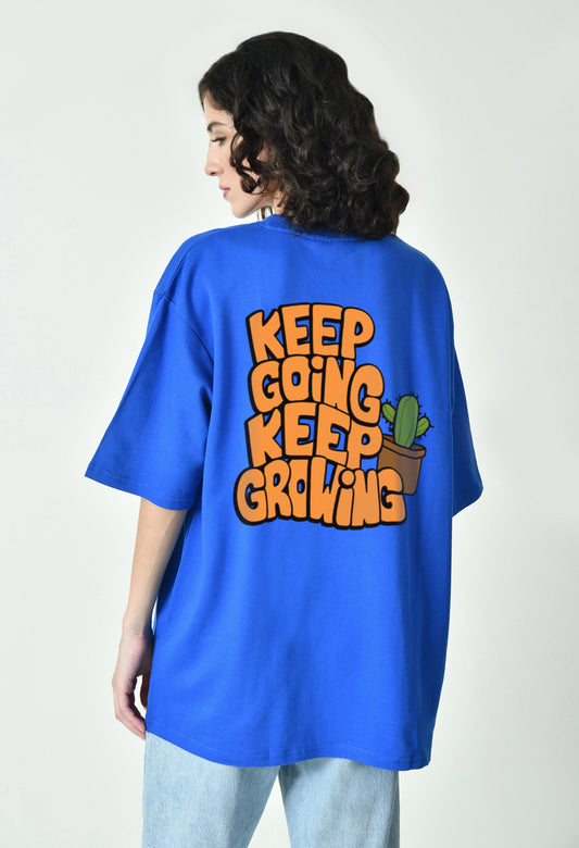 Keep Going Keep Growing Royal Blue Women Oversized T-Shirt