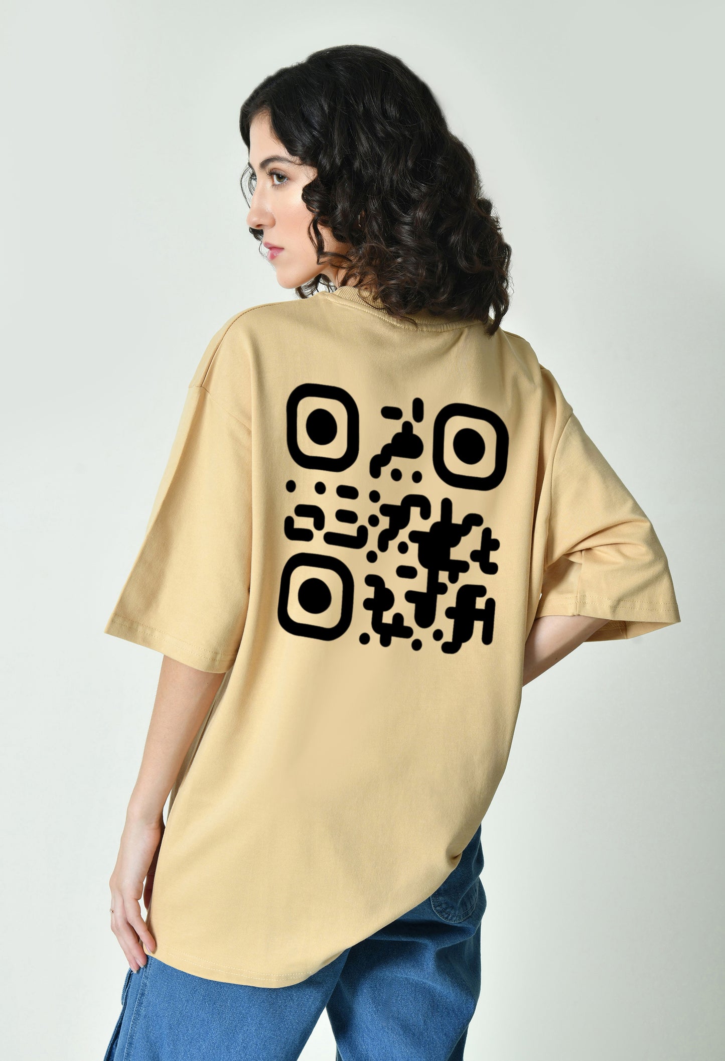 Love You Scanner Beige Women Oversized T-Shirt