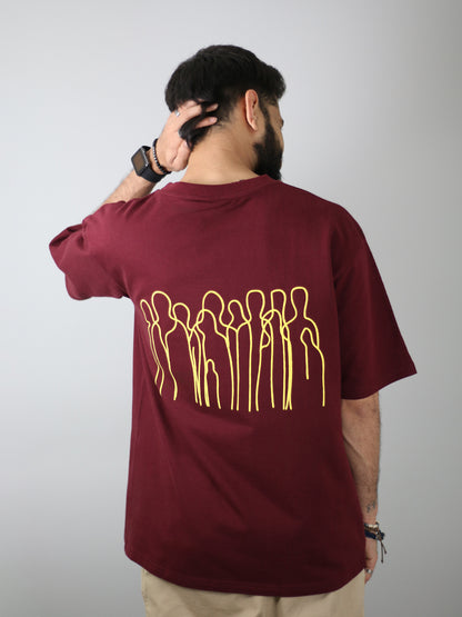 It’s Too Peoply Outside Puff Printed Burgundy Unisex Oversized T-Shirt