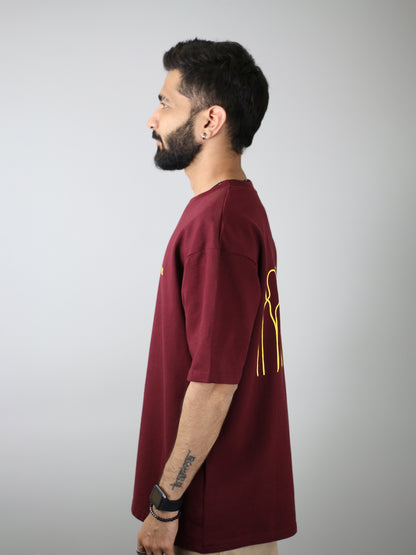 It’s Too Peoply Outside Puff Printed Burgundy Unisex Oversized T-Shirt