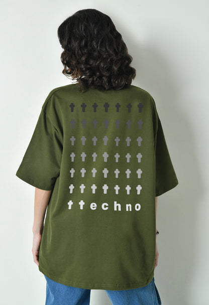 Play Techno At My Funeral Olive Women's Oversized T-Shirt