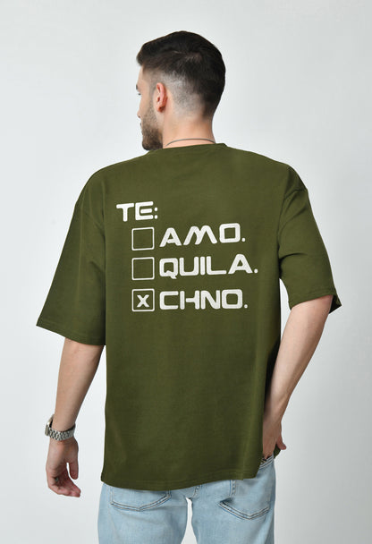 Techno Forever Olive Men's Oversized T-Shirt