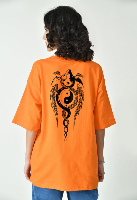 Ying Yang Orange Women Oversized T-Shirt