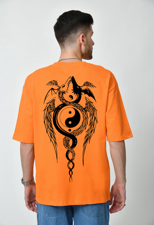 Ying Yang Orange Men's Oversized T-Shirt